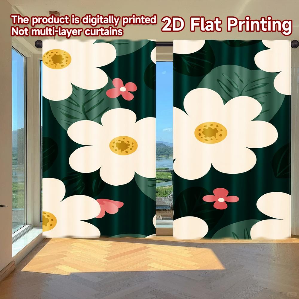 

Set Of 2 Flat Printing Curtains Without Rod Floral Spring Design New Yearfestival Creative Polyester Easy Install Curtain W100*H70(CM)-Rod Pocket&1PCS