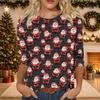 Women's Casual Three-Quarter Sleeve Christmas Print Neck Top for Giving