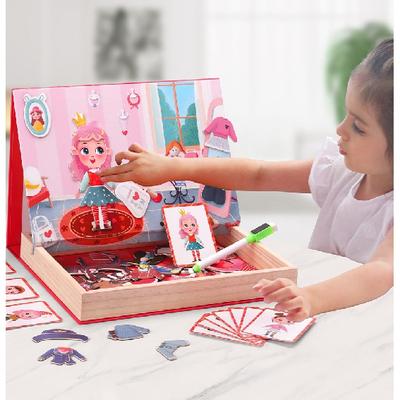 Children Wooden Toy Educational Multi-functional Magnetic Double-sided Puzzle Cartoon Girl Dress Up Puzzle Drawing Board