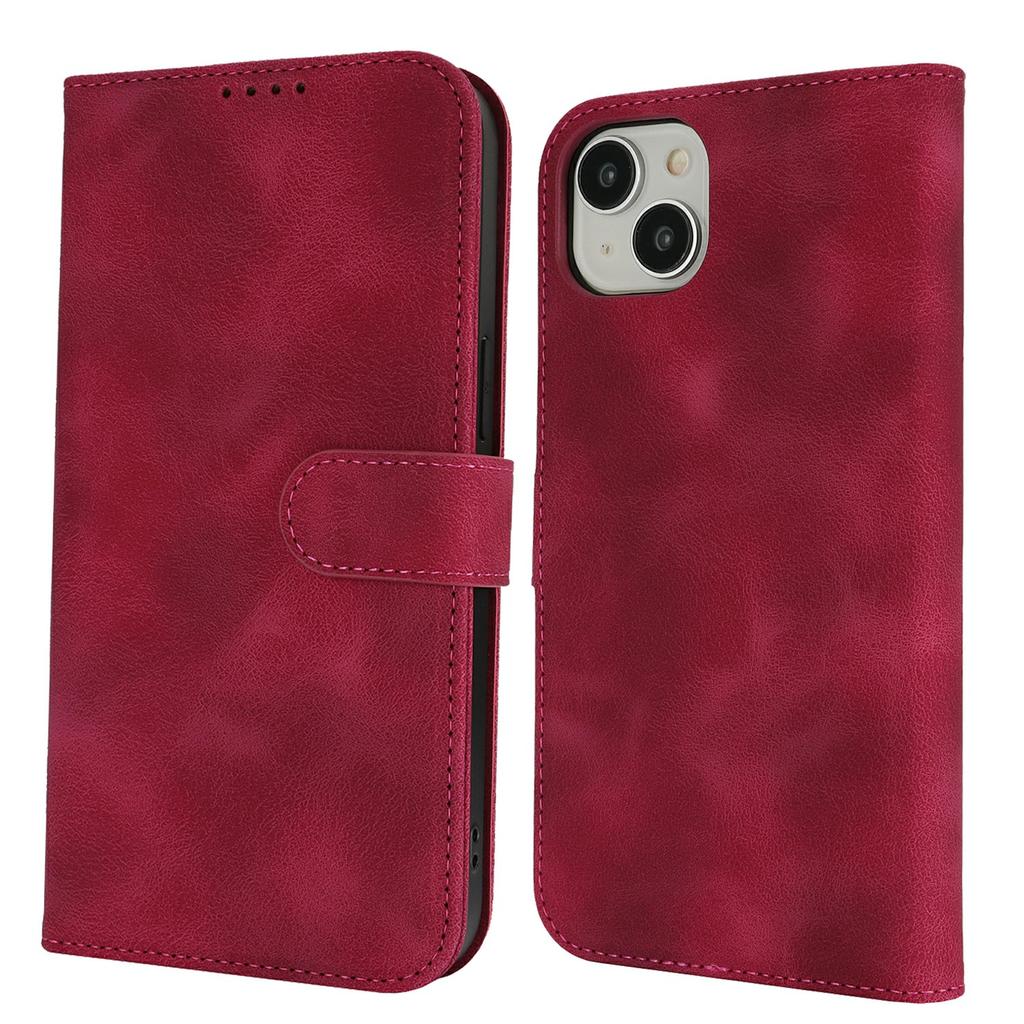 For iPhone 15 Plus/14 Plus Wallet Case Double Folded Edge Skin Touch PU Leather Flip Phone Cover