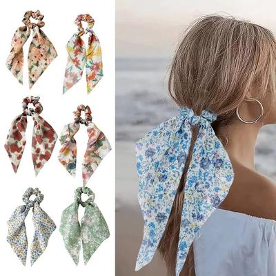 Fashion Hair Scrunchies Triangle Scarf Floral Tie Dye Chiffon Elastic Hair Bands  Summer Beach