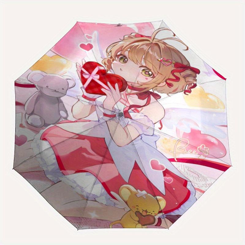 Sakura Kinomoto Cute Automatic Folding Umbrella - 3 Folding Design, Vivid Cartoon Pattern, Suitable for Outdoor Activities, A Gift for Fans In All Sea