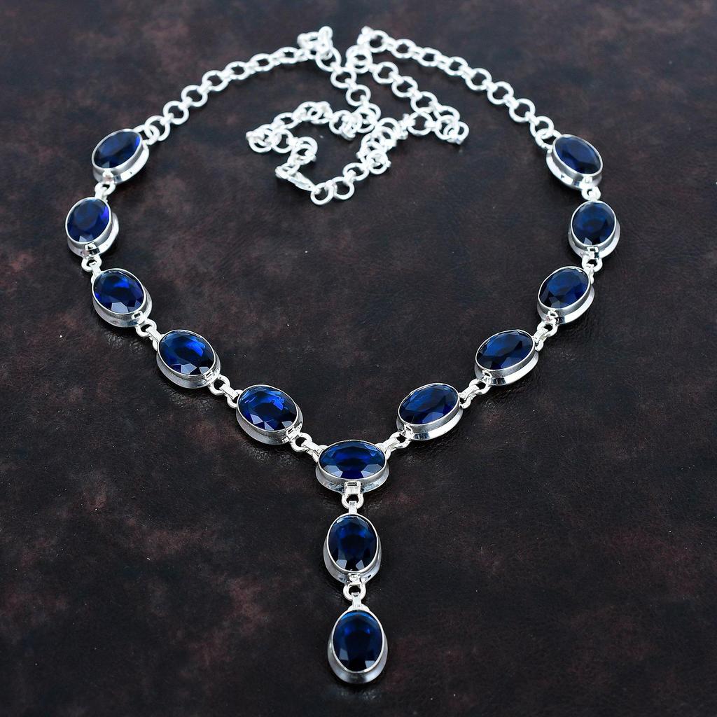 Faceted Iolite Necklace Handmade Gemstone Necklace Antique Jewelry 925 Sterling Silver Necklace Adjustable Chain Necklace Gifts for Mother