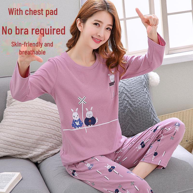 Women's Long-Sleeve Padded Pajamas, Cute Cartoon Style, Large-Size, Spring & Autumn Homewear, 2024 New Collection.