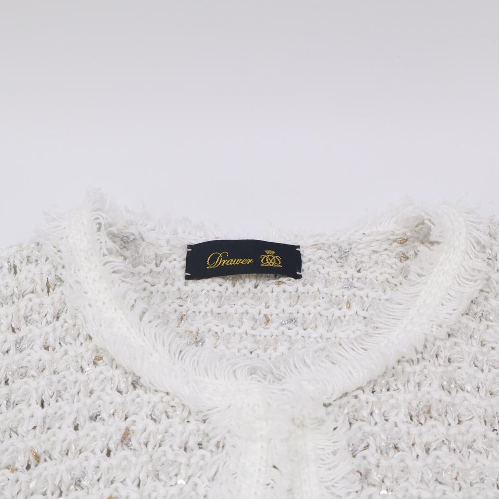 DRAWER 6515-199-0600 Front Hook Collarless Tweet Knit Jacket Jacket F whiteUsed