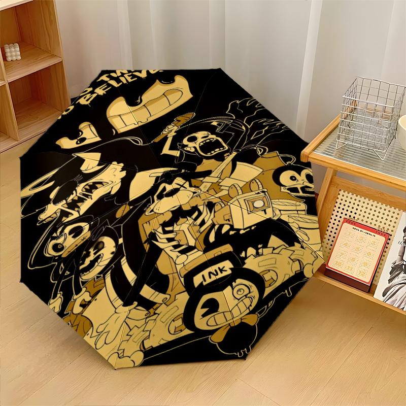 Bendy and the Ink Machine Windproof Auto 8 Rib Folding Umbrella Portable Outdoor Parasol