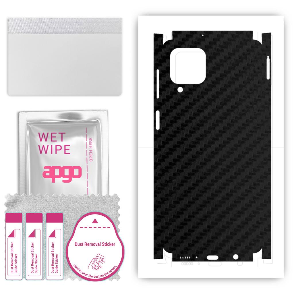apgo Protective Skin Sticker for the Back+sides Compatible with Samsung Galaxy M62, Full Wrap Film, Foil, Vinyl - Pattern Carbon Black