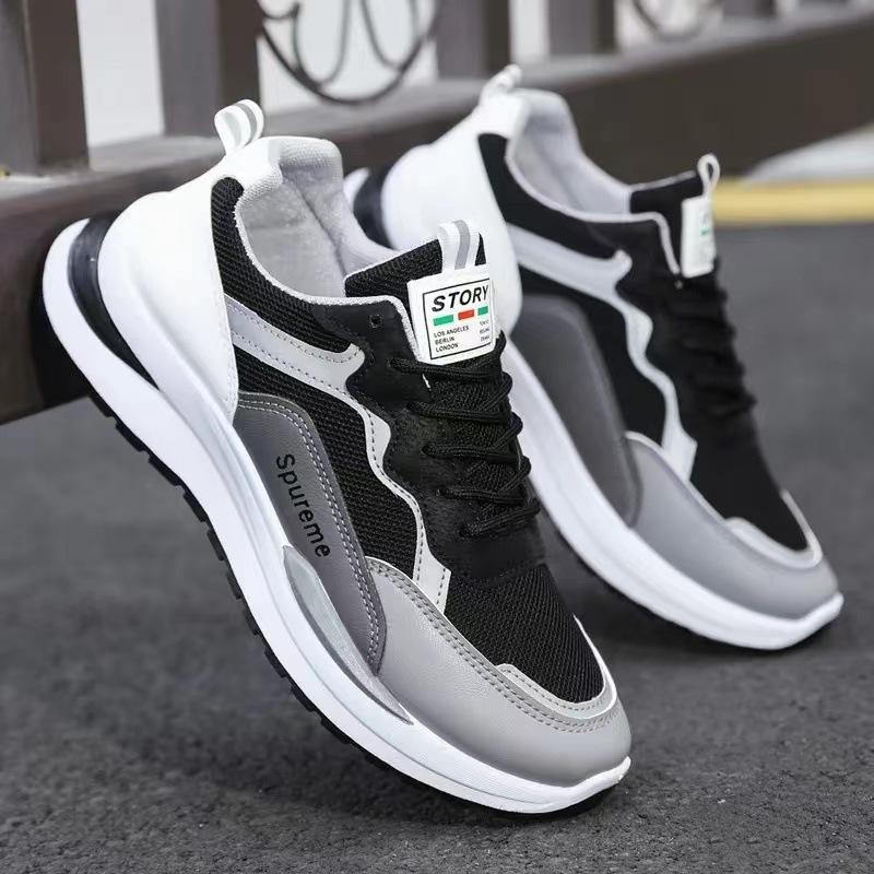 Spring and Autumn New Sports and Leisure Shoes, Mesh Breathable Shoes, Laces, Student Running Shoes, Large Size Men's Shoes