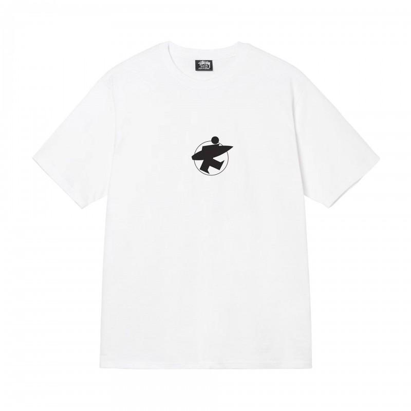 Stussy Style Mens Loose Fit Cotton Crew Neck Short Sleeve T-Shirt With Cartoon Print Casual Tee