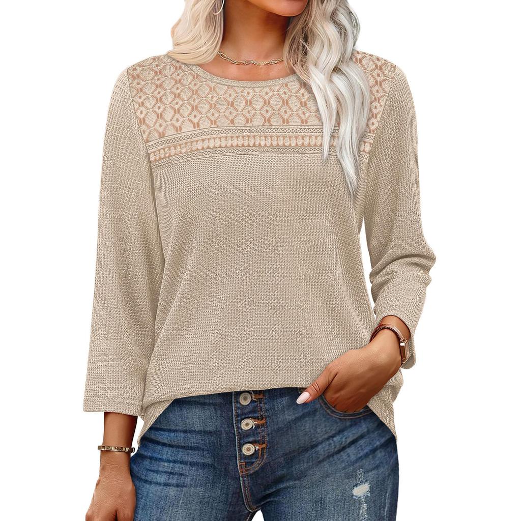 Women's Fashion 7/10 Sleeve  Knit Solid Color Casual Top