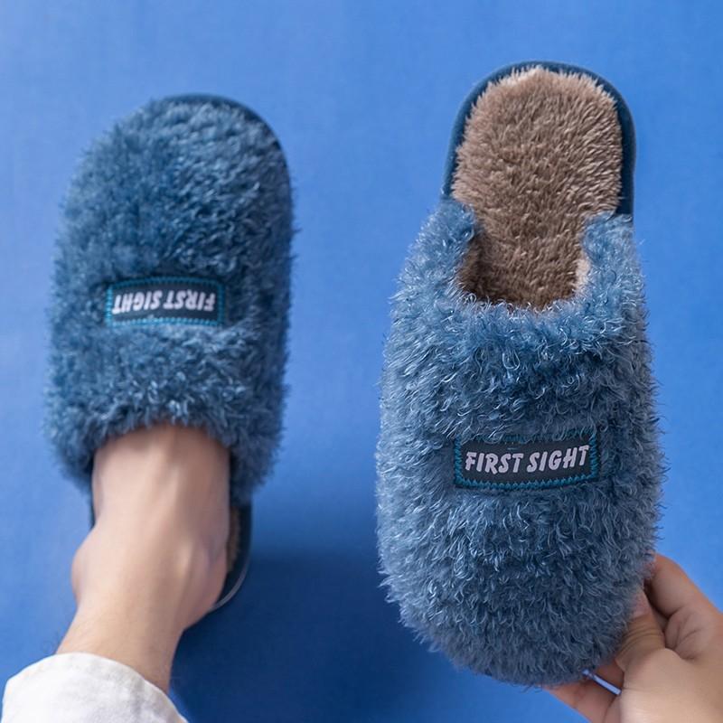 

Хлопковые тапочки женские зимние домашние парные домашние нескользящие теплые пушистые туфли на толстой подошве мужские зимние 44-45 синий