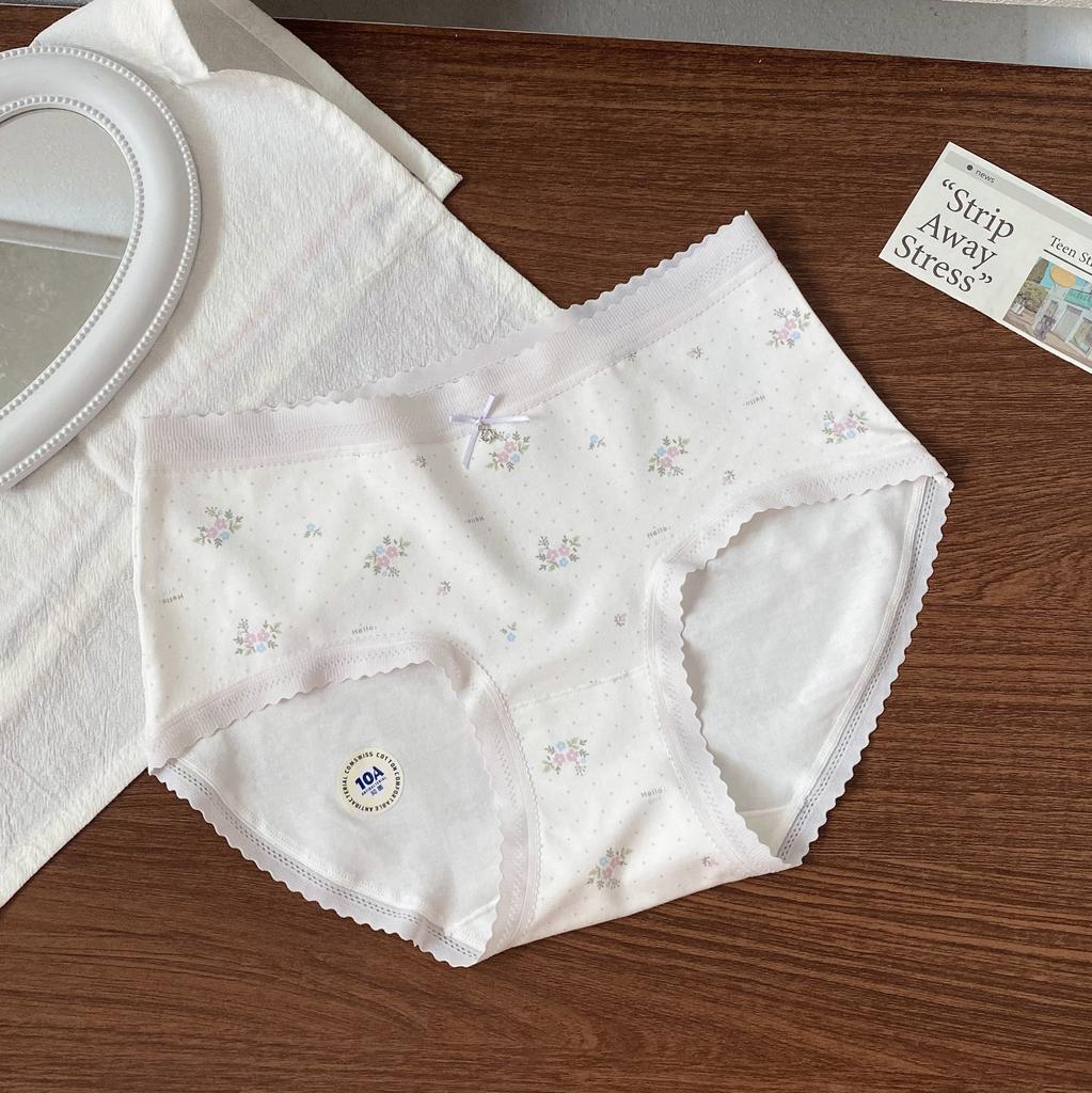 Female Spring Cotton Sweet Printed Skin Friendly Breathable 10A Antibacterial Crotch Wrapped Waist Triangle Briefs