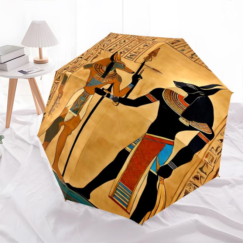 1PC Egyptian theme Umbrella Portable Folding Umbrella Iron Frame Hole Bone Structure Outdoor Home Umbrella A2