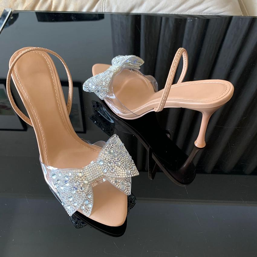 Summer Luxury Sandals for Women Diamond Bow PVC Transparent Open Toe Evening Party Wedding Ladies High Heels Shoes