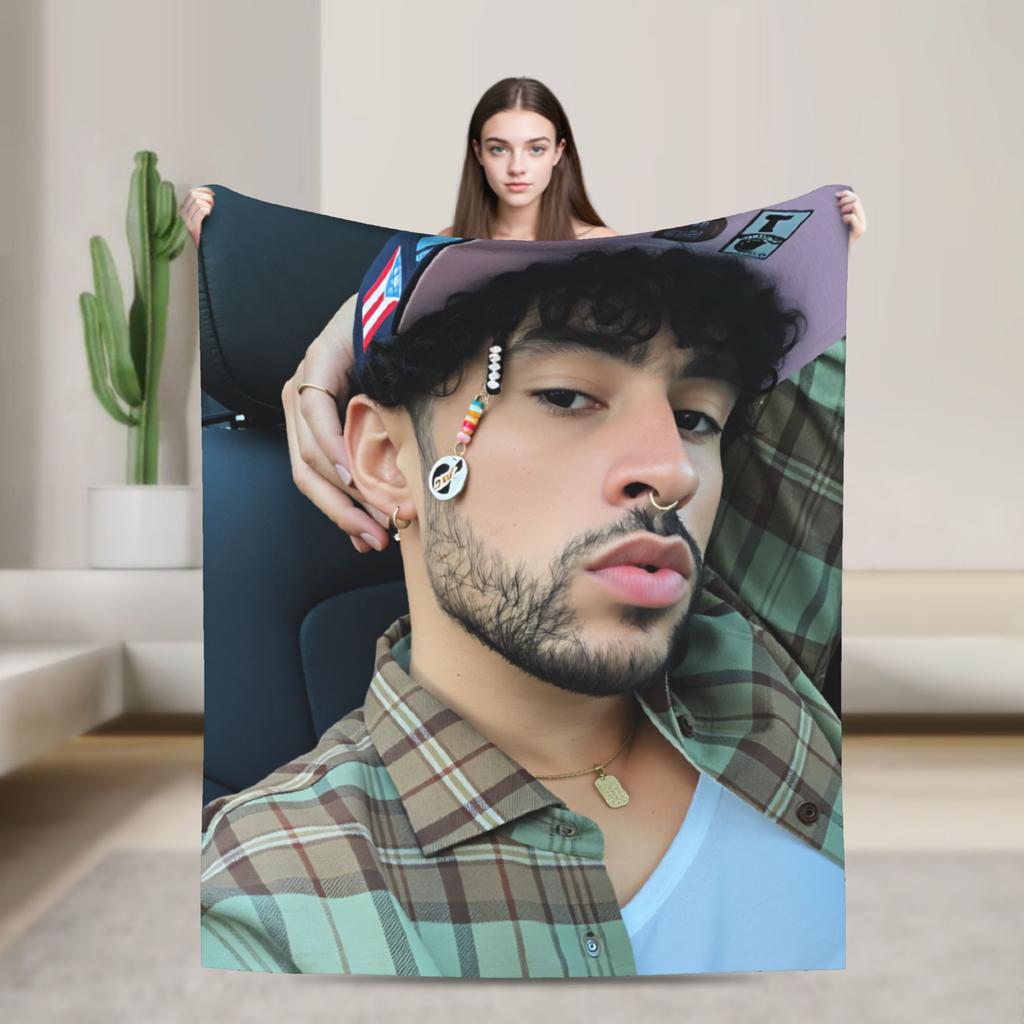 Zanger Bads Bunnys Deken Kwaliteit Warm Beddengoed Plaids Winter Picknick Buiten Grappig Sprei