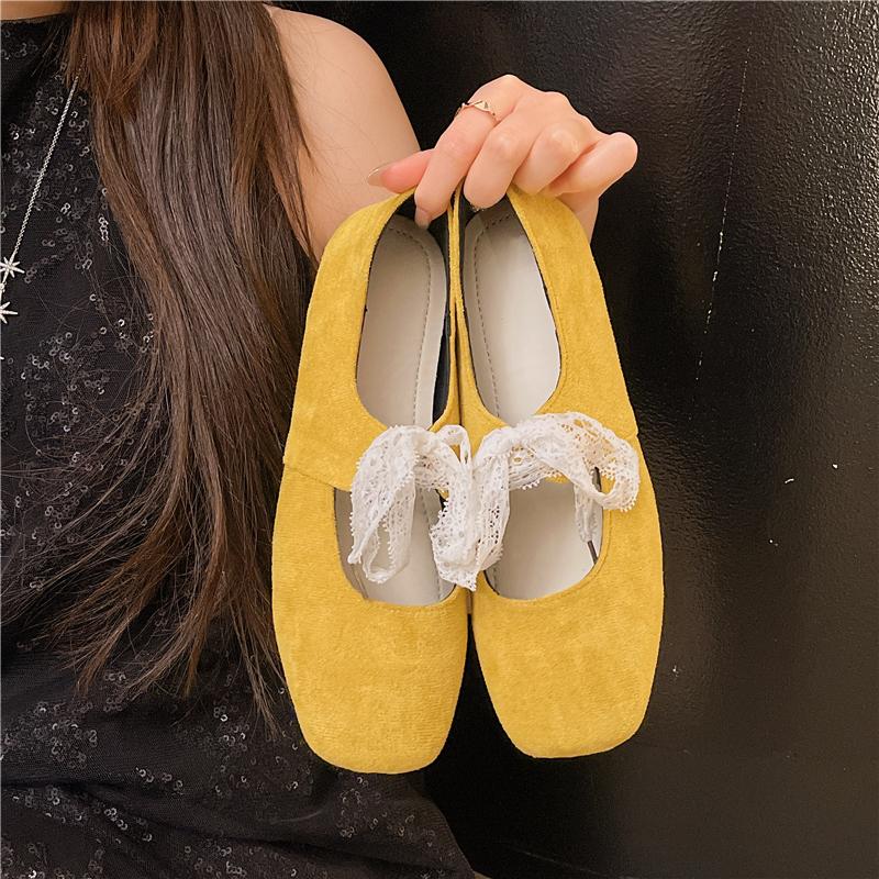 Fashion Fall New Square Toe Suede Soft Sole Non-Slip Sneakers Fashion Lace Bow Flats