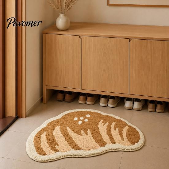Cute Entrance Door Mat Croissant Bath Mat, Non-slip Absorbent Soft Bathroom Rug, Decorative Cheese Monstera Fluffy Imitation Cashmere Rug Leaf Machine