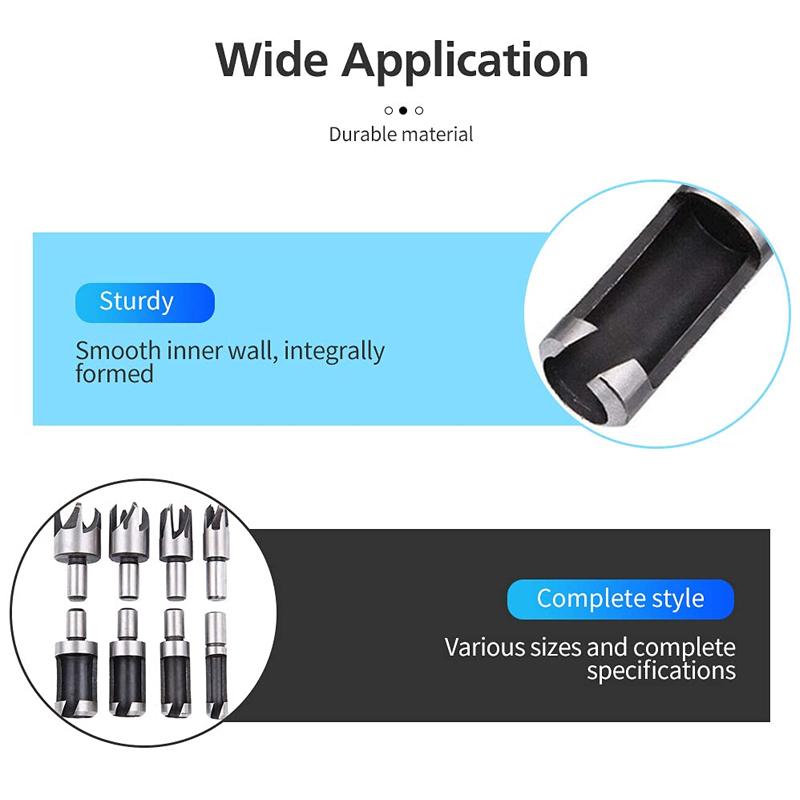 Set de burghie cu tăietor de dopuri de lemn, instrument de tăiere conică dreaptă, cuțit de plută, HSS, tip gheară, pentru prelucrarea lemnului, 6 mm, 10 mm, 13 mm, 16 mm