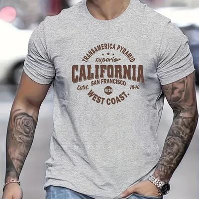 3D Printed Men's T-shirt Casual Top Comfortable Sports T-shirt with California West Coast Men's Fashion Print Round Neck Short Sleeved
