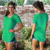 Women's Loose T-Shirt, V-Neck, Plus Size, Split Short Sleeve, Curved Hem