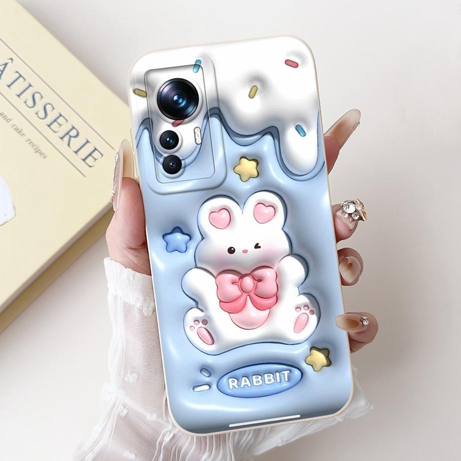 Für Xiaomi 12 12s 12x 12T Pro 12s Pro 12 Lite 12Ultra Handyhülle Flüssigsilikon Weiche Rückabdeckung Kaninchen Panda Blume Capa Tasche
