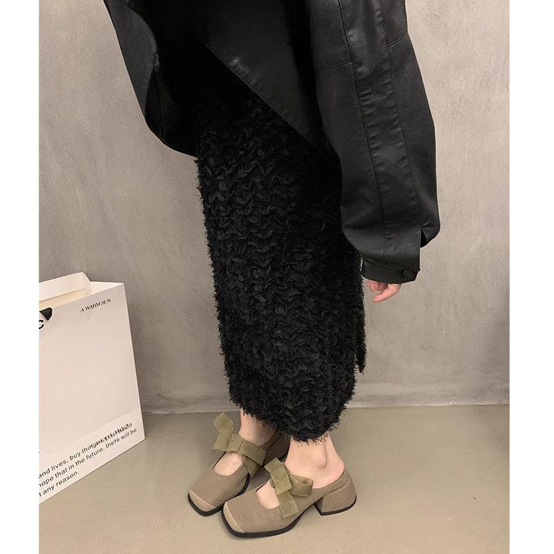 

Новые тапочки с закрытым носком в китайском стиле, женская летняя мода, новые туфли на толстом каблуке с бантом Muller 35