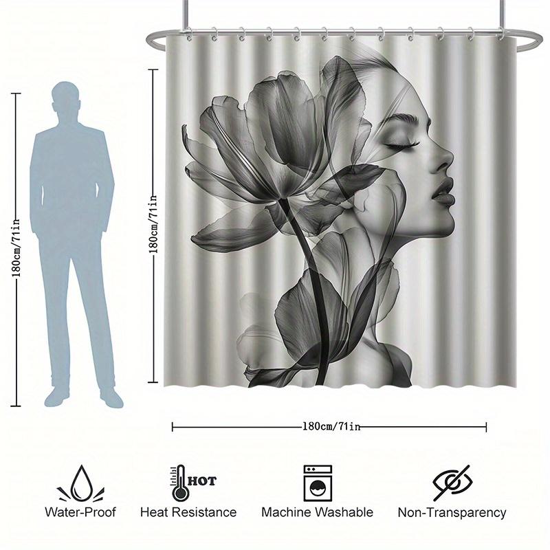 Floral And Girl Shower Curtain Set - Beautiful Art,Waterproof Polyester, Bathtub Partition, Modern Bathroom Decor