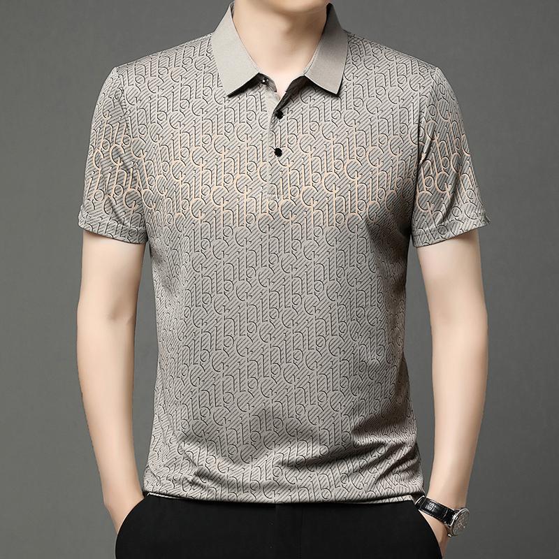Men's Short Sleeved High End Brand Letter Printed Polo Shirt Summer Business Casual Seamless Cool Lapel T-Shirt Top Men's Wear