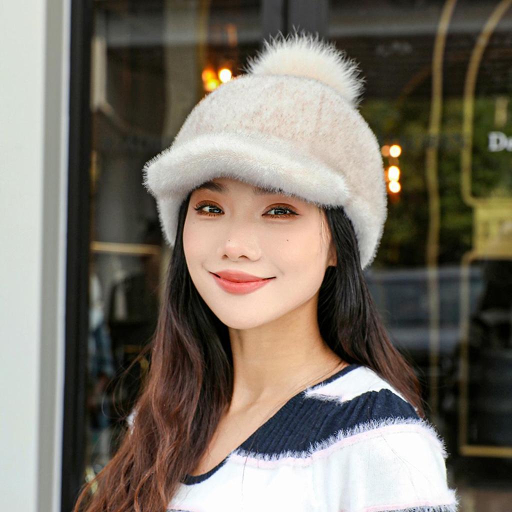 Imitation mink environmentally friendly duck tongue hat with adjustable female winter fur ball hat