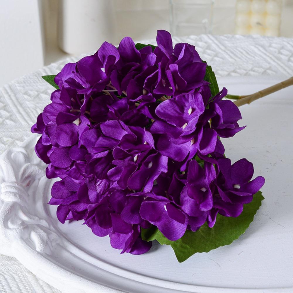 Wedding Garden 45CM Artificial Hydrangea Colorful With Leaves Fake Silk Flowers Realistic Blue Flower Bouquet