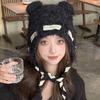 Cold Protection Warm Bear Ear Hat Thicken Knitted Bobble Cap  Women Accessories