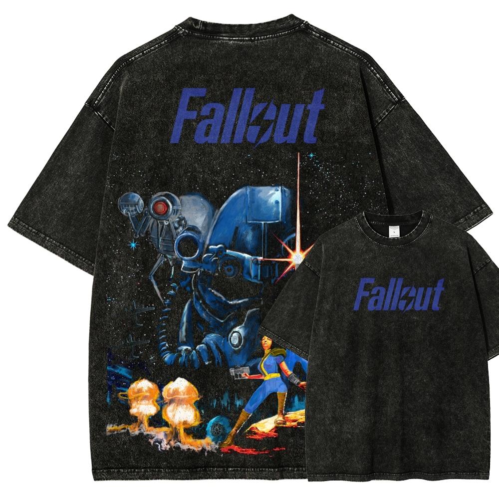 Fallout Anime Lover Washed T-shirt Year Round Clothing High Quality Personality Clothes Plus Size Unisex New Model Couples Tee