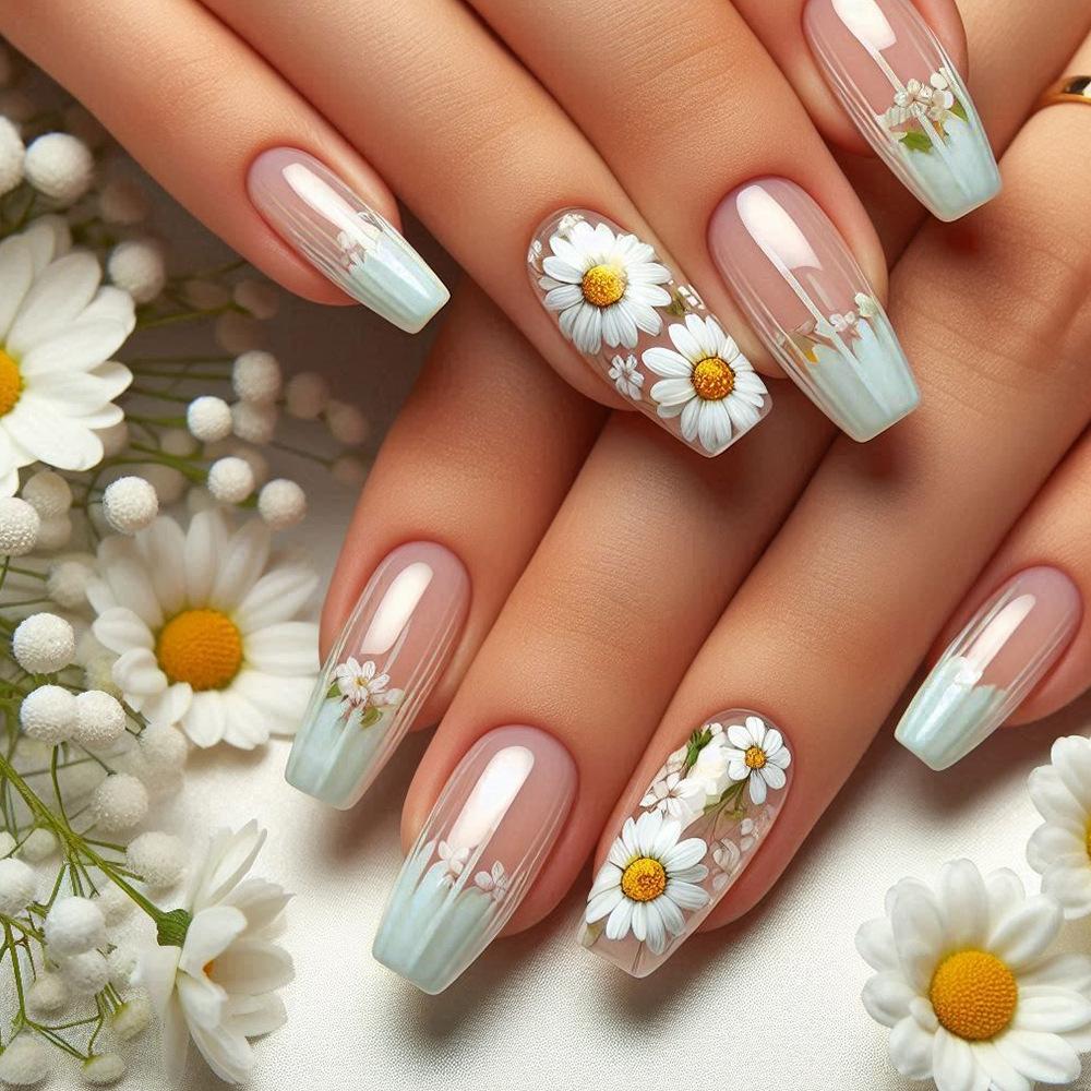 24 Pezzi Unghie Finte French Press Semplici Punte Unghie Design Striscia Amore Unghie Finte Quadrato Corte Donna Acrilico Copertura Completa Nail Art Unghia Finta