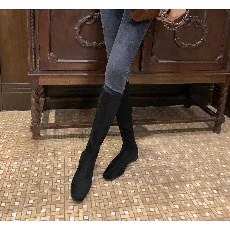 Retro Square-toed Boots for Women To Look Slimmer, Chunk-heeled Boots, High Boots, Long Boots, Women's Shoes