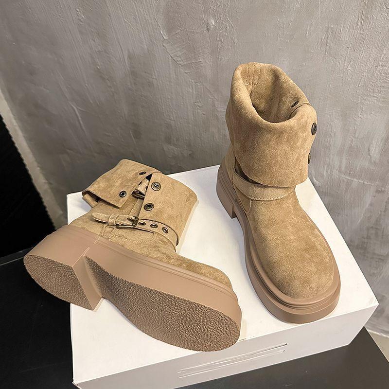 Internet Celebrity British Style Women's Medium Boots 2025 Autumn and Winter New Thin Comfortable Casual Flat Martin Boots Women