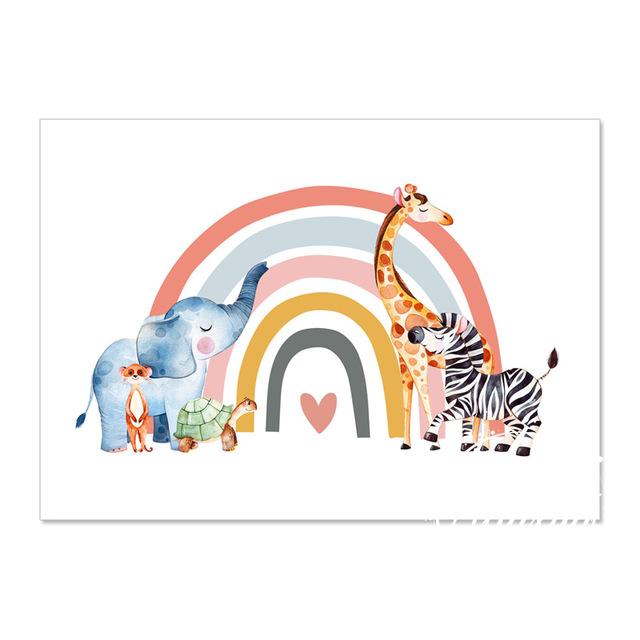 Baby Nursery Wall Poster Print Rainbow Animal Canvas Painting Nordic Wall Art Children Bedroom Wall Picture Kids Room Decor Art