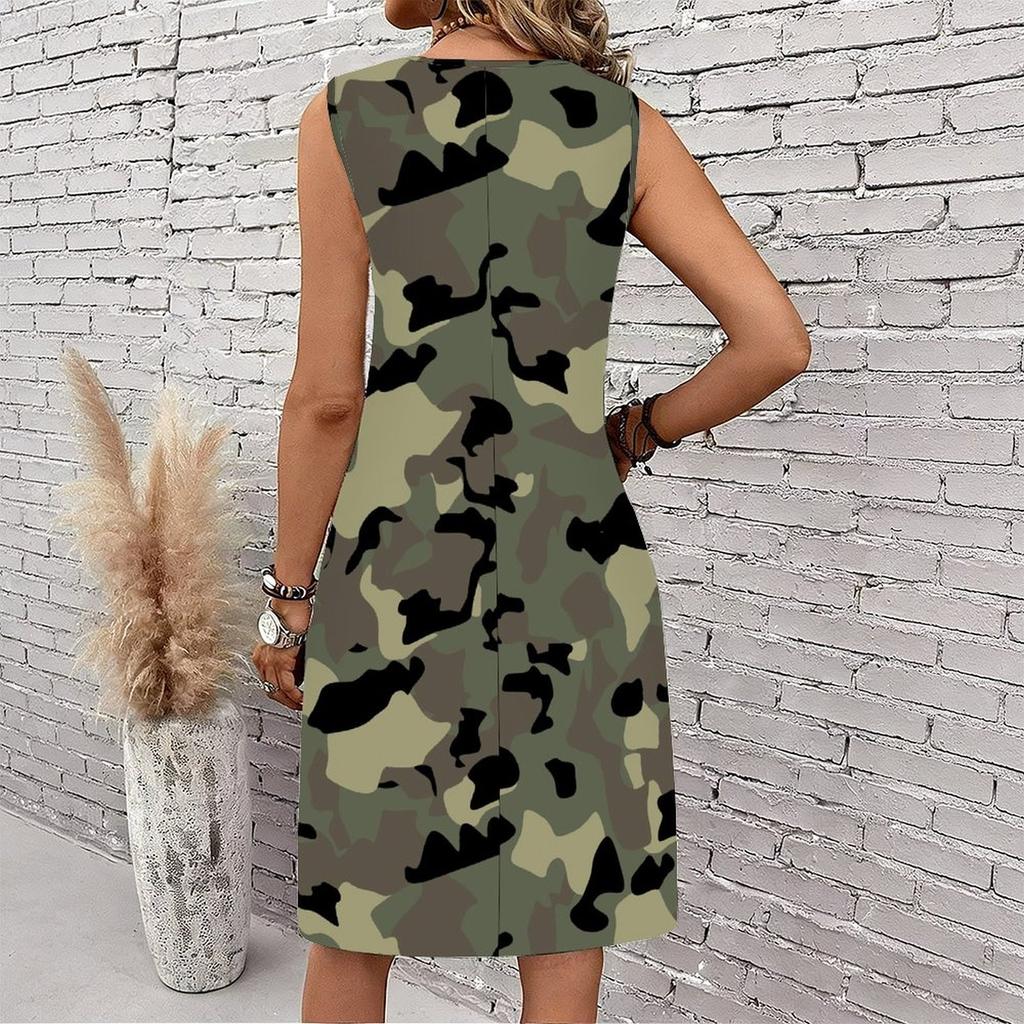Plus Size V Neck Sleeveless Dress Watercolor Blossom Print For Outdoor Garden Party