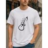 Guitar Treble Clef Music Enthusiast Style Trendy Printed T-shirt, Simple and Fashionable Men's Clothing, Patterned Printed Round-neck T-shirt