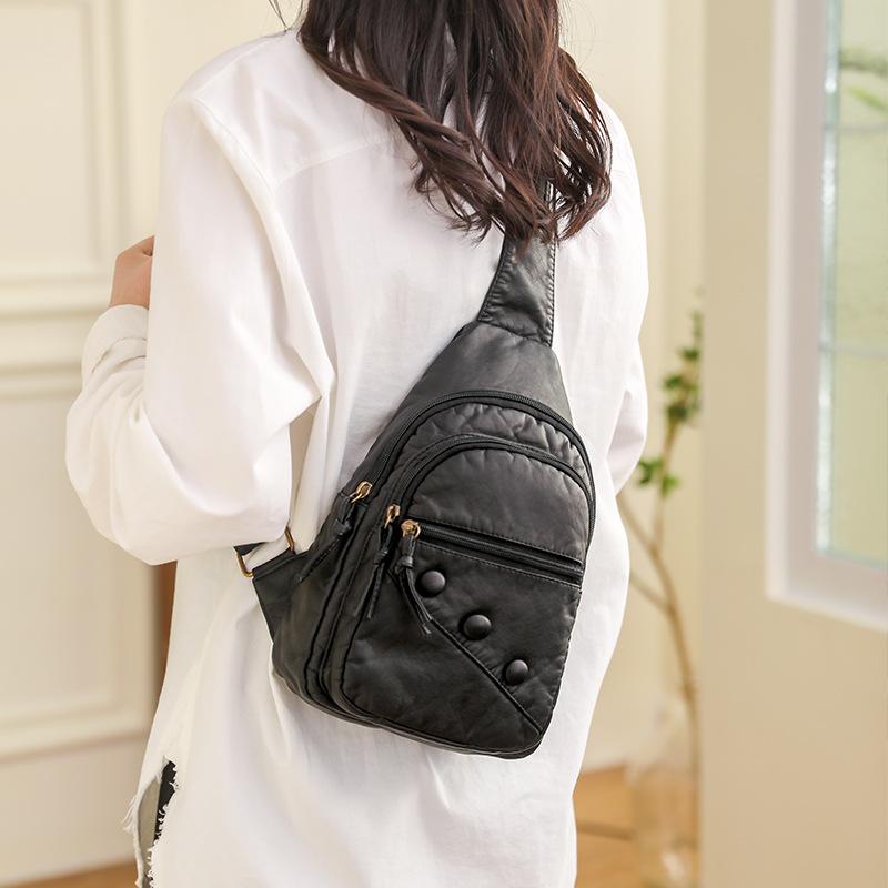 Women's New Korean Version of Soft Leather Backpack Simple Casual and Versatile Chest Bag One-shoulder Crossbody Bag