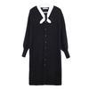 Winter Women's Clothing Knitted Inside Long Dress Black Backing Sweater Dress Autumn and Winter