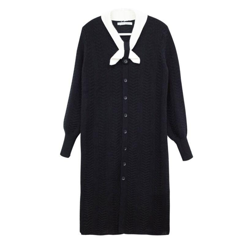 Winter Women's Clothing Knitted Inside Long Dress Black Backing Sweater Dress Autumn and Winter