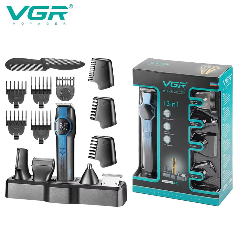 

VGR V-173 Men s Multi-function Digital Display Long-lasting Hair Clipper Five-in-one Set Nose Hair and Sideburns Trimmer Razor Home Hair Trimming синій