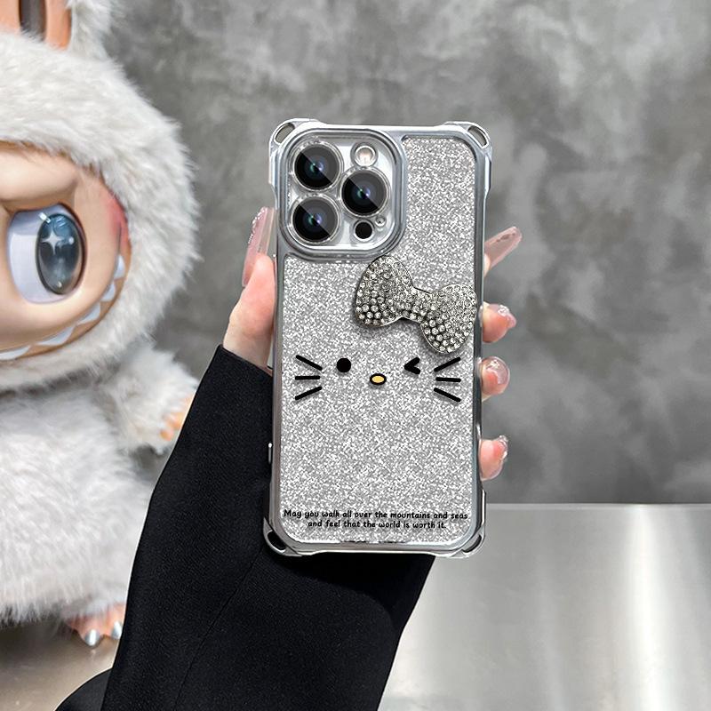 Meow bow doll is suitable for Apple 16 mobile phone case 15promax four-corner lanyard 13 transparent silicone 14 women