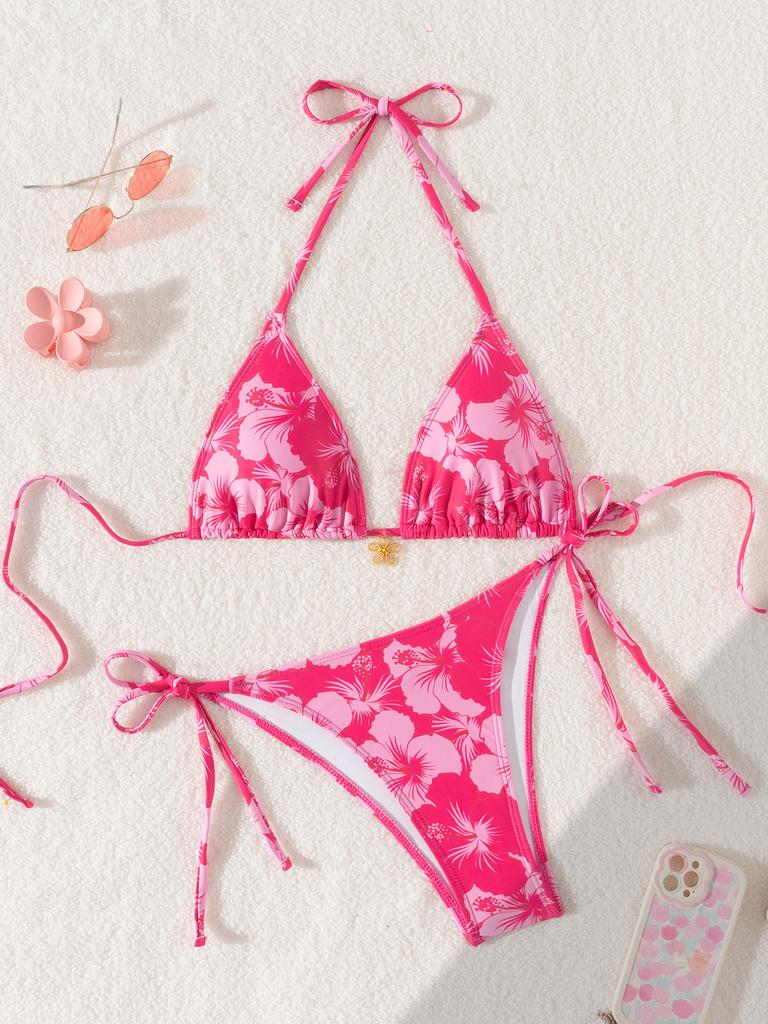 Neues Dreieck-Bikini-Set 2025 - Badeanzug mit Blumenprint, Push-Up & Brasilianischer Slip