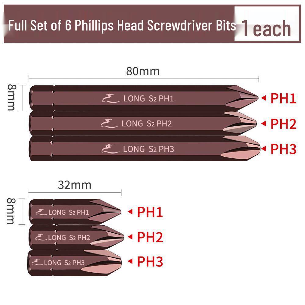 Phillips Flat-head Hex Impact Bit Set - S2 Alloy Steel