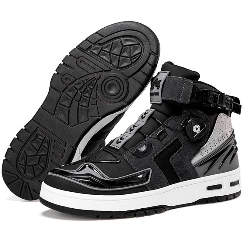 

Мотоциклетные ботинки унисекс Four Seasons, большие размеры с вращающимися пуговицами, кожаные мотоциклетные ботинки с противоскользящим покрытием, мужская спортивная обувь 45 серый/чёрный