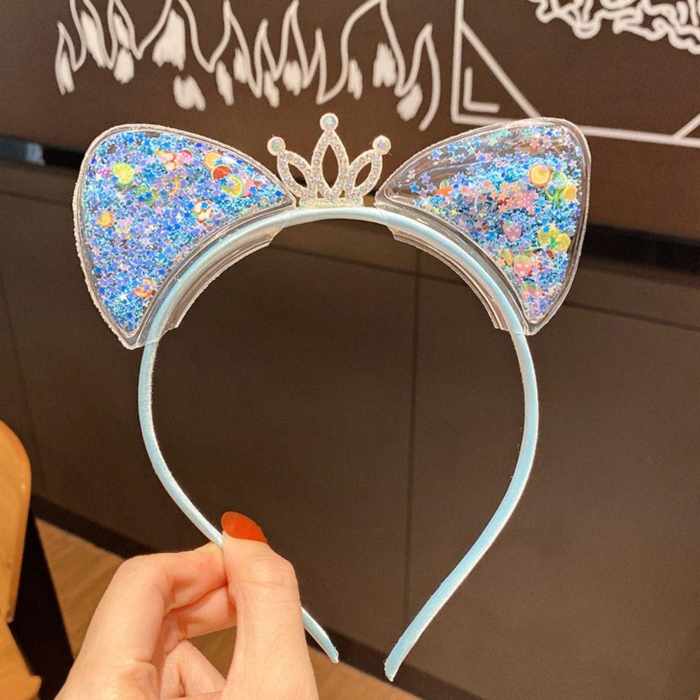 Sequin Quicksand Hair Band Crown Transparent Hair Hoops Creative Cat Ear Headbands  Children