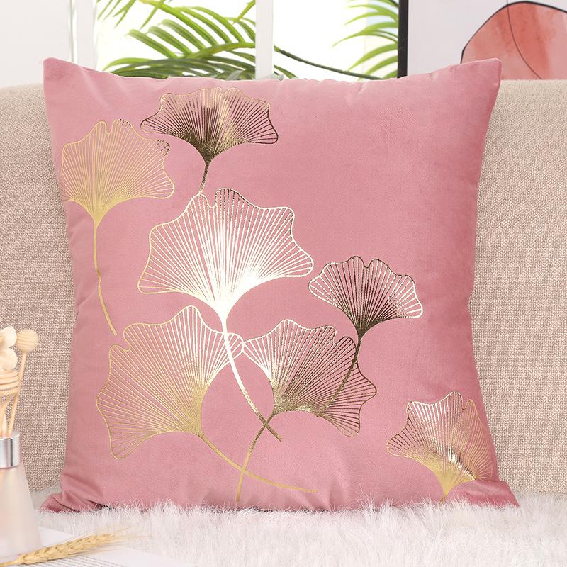 Elegant Velvet Pillow Cover With Gold Foil Leaf Design Luxury Soft Flannel Cushion Case Home Stylish Decorative Pillowcase