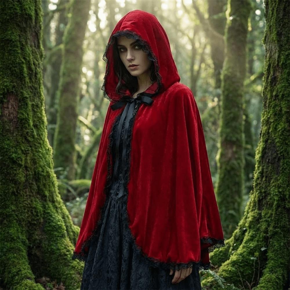 Fairy Tale Lace Trim Cloak 80/130cm Cosplay Costume Cape Performance Red Hooded Cloak  Christmas
