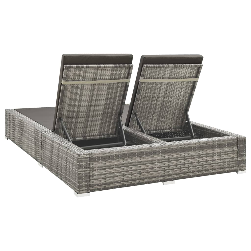 Double Sun Lounger Grey Poly Rattan